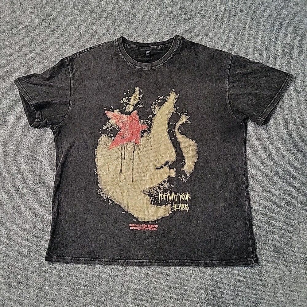 Romwe Goth Emo T-Shirt Retro Graphic Y2K Red Star XXL Grunge Punk Silhouette